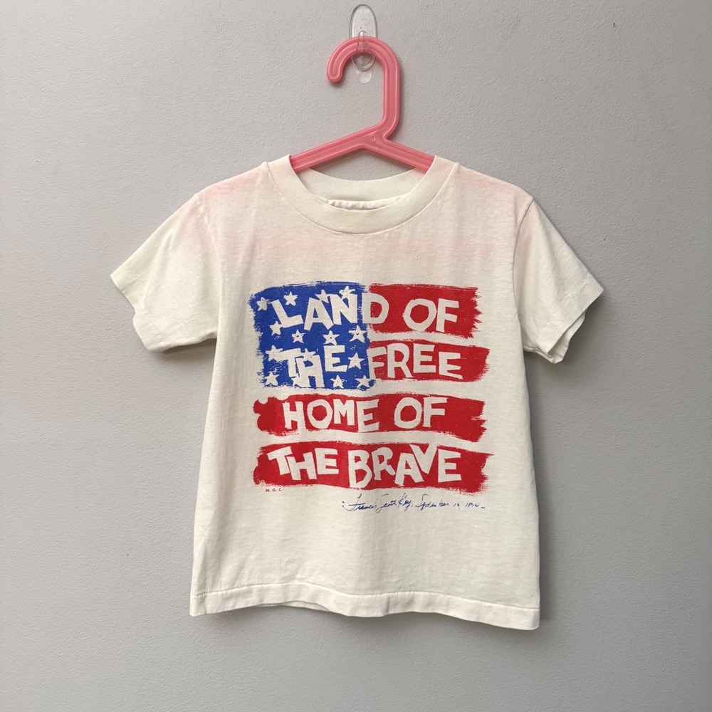 Vintage Kids Patriotic USA T-Shirt Size 7 Home of the Brave Single Stitch
